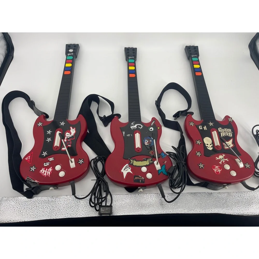 RedOctane Guitar Hero SG Controller PS2 Red Good Lot of 3 Wired Gibson Style